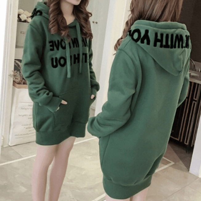 Women's sweatshirt hooded Korean version 2023 autumn and winter new style mid-length plus velvet loose jacket student tops trendy