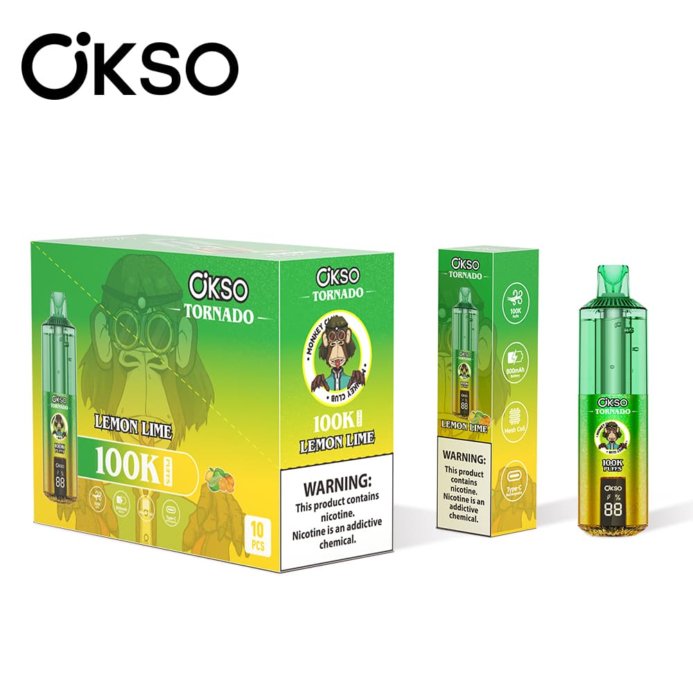 Cigarette électronique jetable OKSO Tornado Monkey Edition, 100 000 bouffées, 10 unités, 800 mAh, 12 saveurs fruitées, écran LED, saveur Myrtil