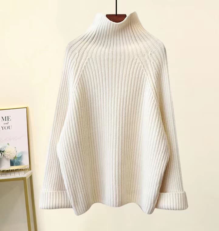 Ensemble coréen oversize en maille – Pull à grosses torsades et pantalon fluide à jambes larges, tenue d'hiver décontractée à col montant (Be