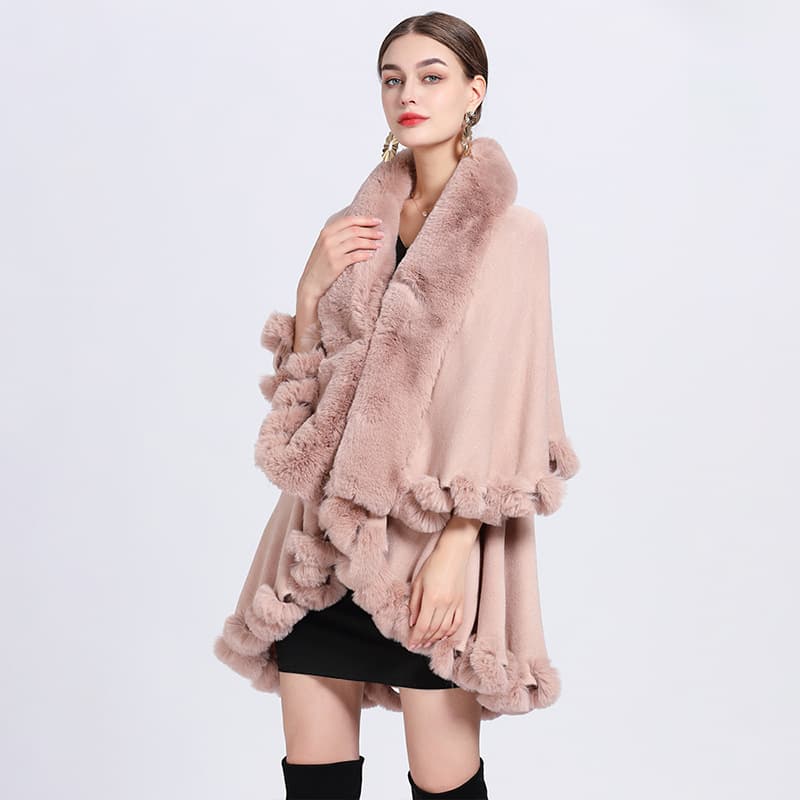 Fur collar cape cape lady large size knitted cardigan loose coat woman