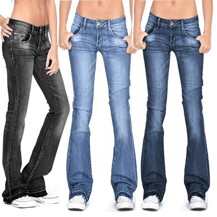 Women's Clothing Jeans Skinny Elastic Fringe Flared Trousers