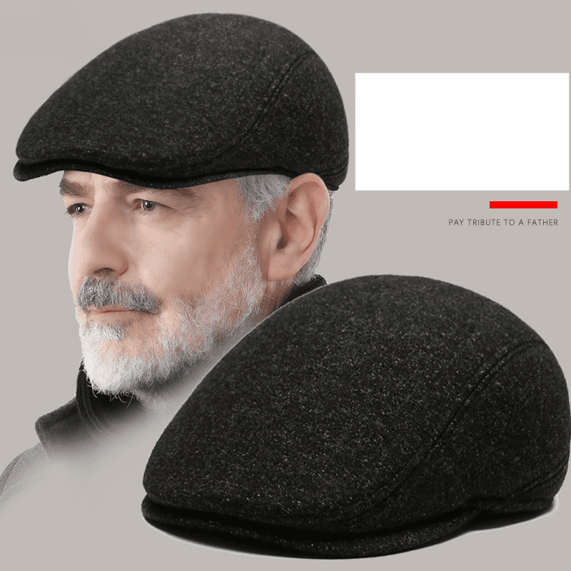 Autumn and winter outdoor cycling warm short brimmed beret middle aged and elderly men's casual thickened ear protection forward hat