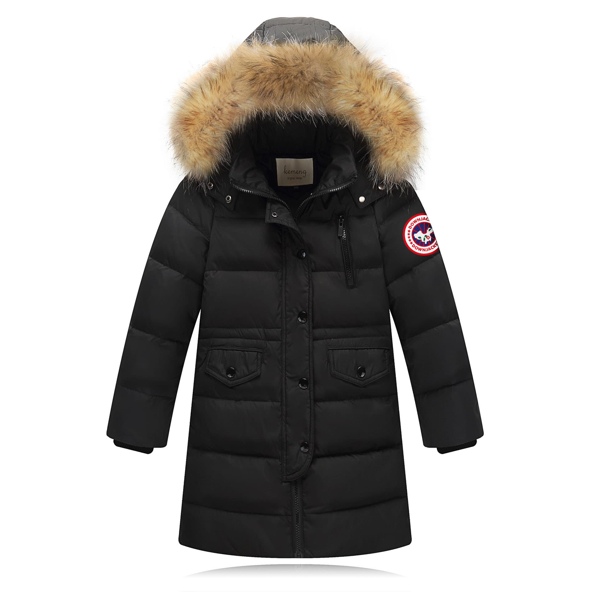 Boys' China Map Print Down Coat - Thickened Longline Parka For Kids, Winter Thermal Outerwear With Detachable Hood