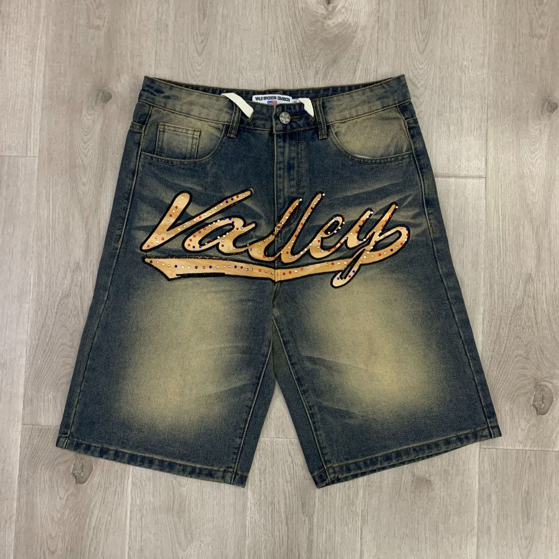 Pure Vale Valley Forever SKITTLES JORTS Jean Rhinestone Denim Shorts Trendy