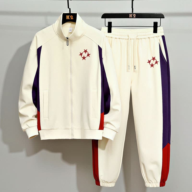 Winter-Ready Zip-Up Track Suit – Contrast Colorblock & Bold Letter Print (Black/Ivory)​