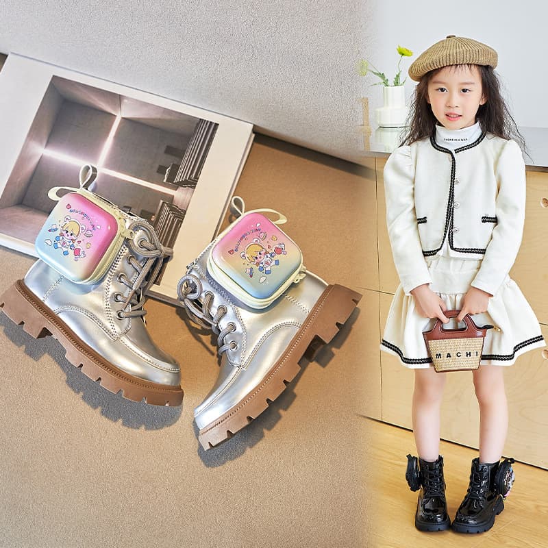 Kids Shoes Girls Martin Boots 2024 Autumn And Winter New Autumn Single Boots British Style Princess Short Boots Small Schoolbag Children's Boots