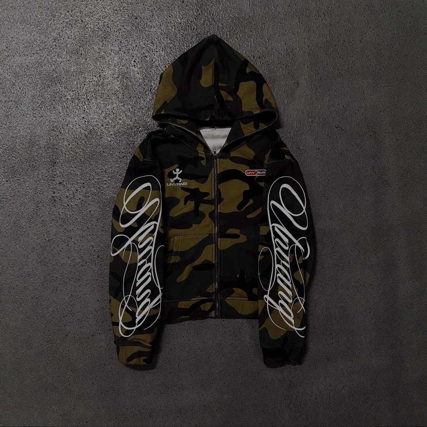 2026 Autumn New Men's And Women's High Street Fashion Embroidery Camouflage Harajuku Ins Wind Zipper Hooded Sweater Y2k Clothing