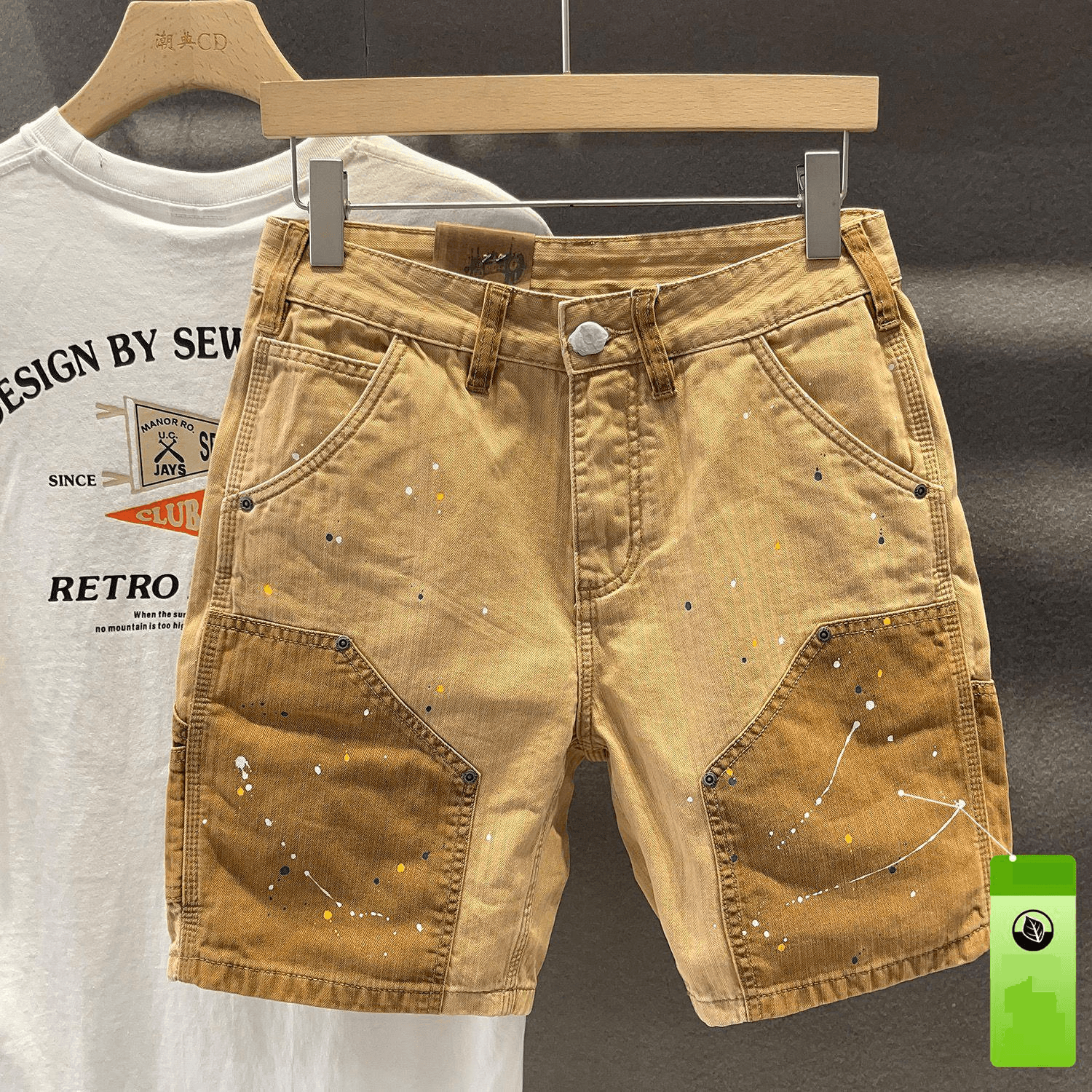 Men's Clothing Fashion Splicing Casual Shorts Loose Straight Tube Handsome Ink Splashing High End Personality Half Length Pants