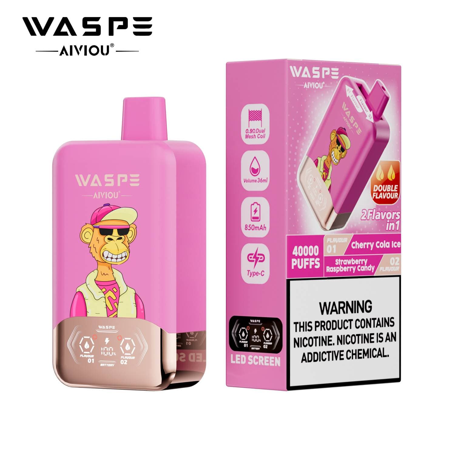 Waspe Double Saveur 40 000 bouffées 40k Entrepôt UE Cigarette électronique jetable 2 en 1 Boîte de bouffées Vapotage avec deux saveurs Double c