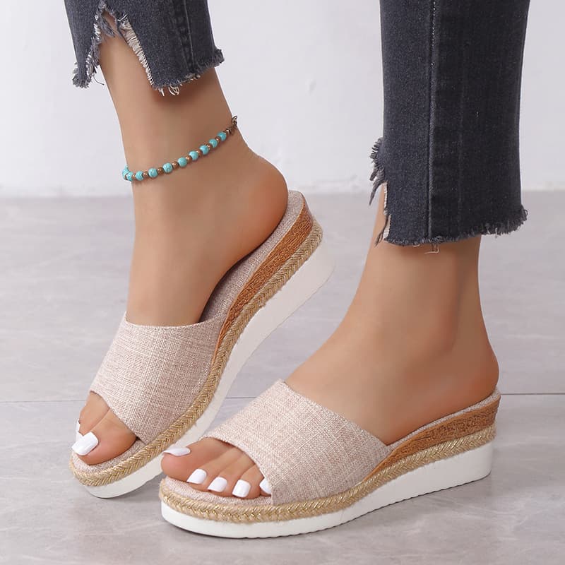 Women's shoes independent station summer fashion large size one word buckle muffin thick bottom beach sandals women