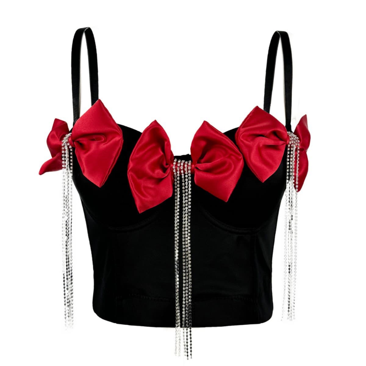 Women's Clothing Exquisite Rhinestone Tassel Heavy Double Layer Black Large Bow Diamond Chain Bow Tie Fishbone Corset