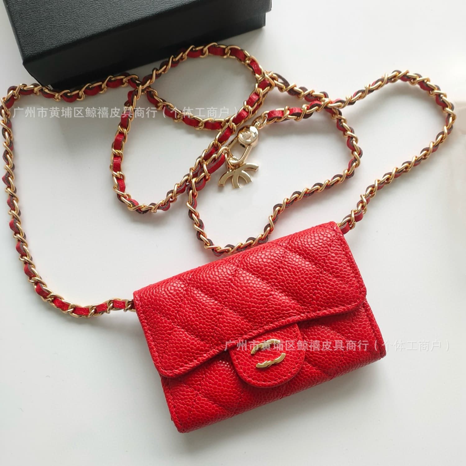 Porte-monnaie classique à rabat en cuir caviar, mini porte-cartes, sac banane matelassé, porte-cartes