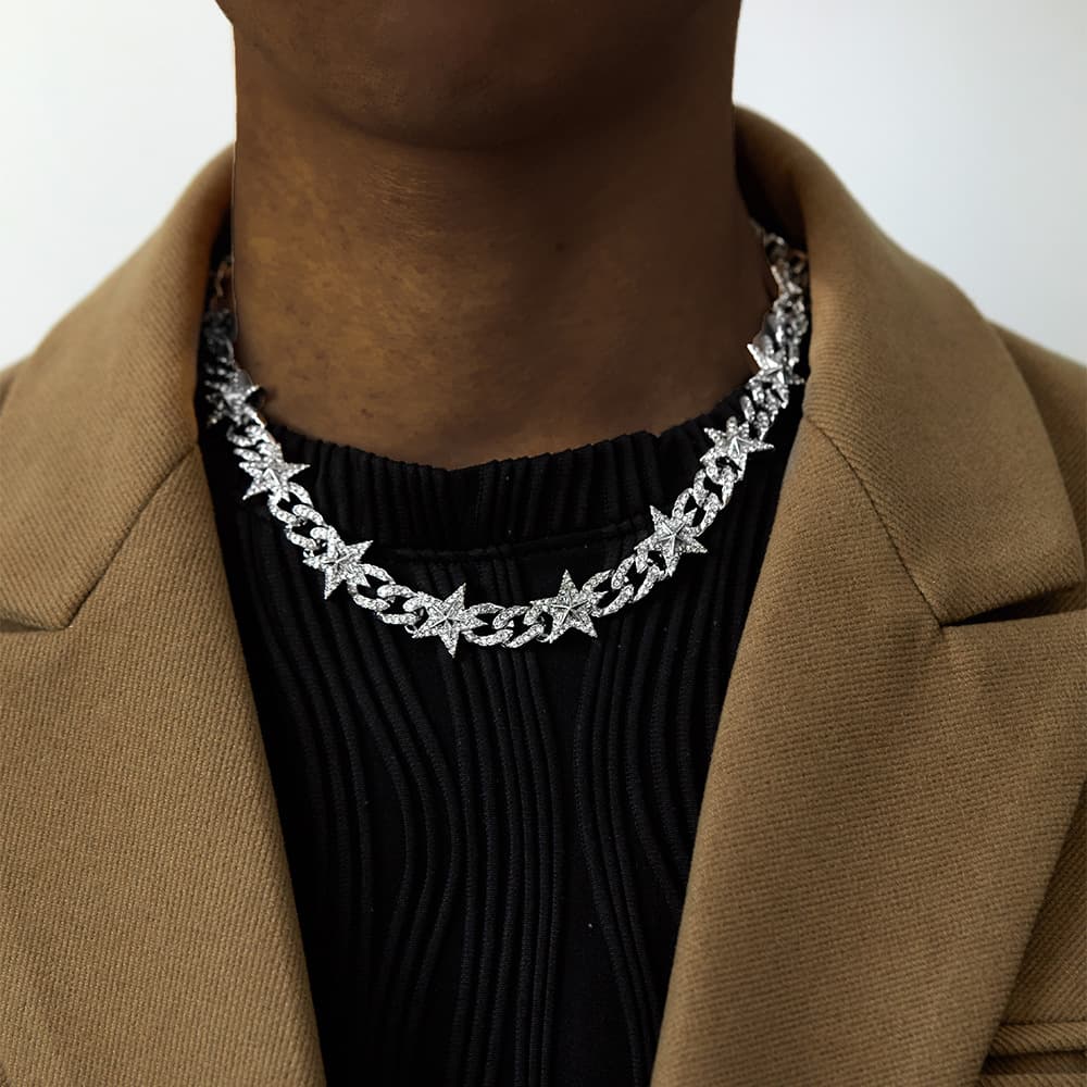 Fashion hit niche design star necklace personality diamond Cuban chain street trend all match chain