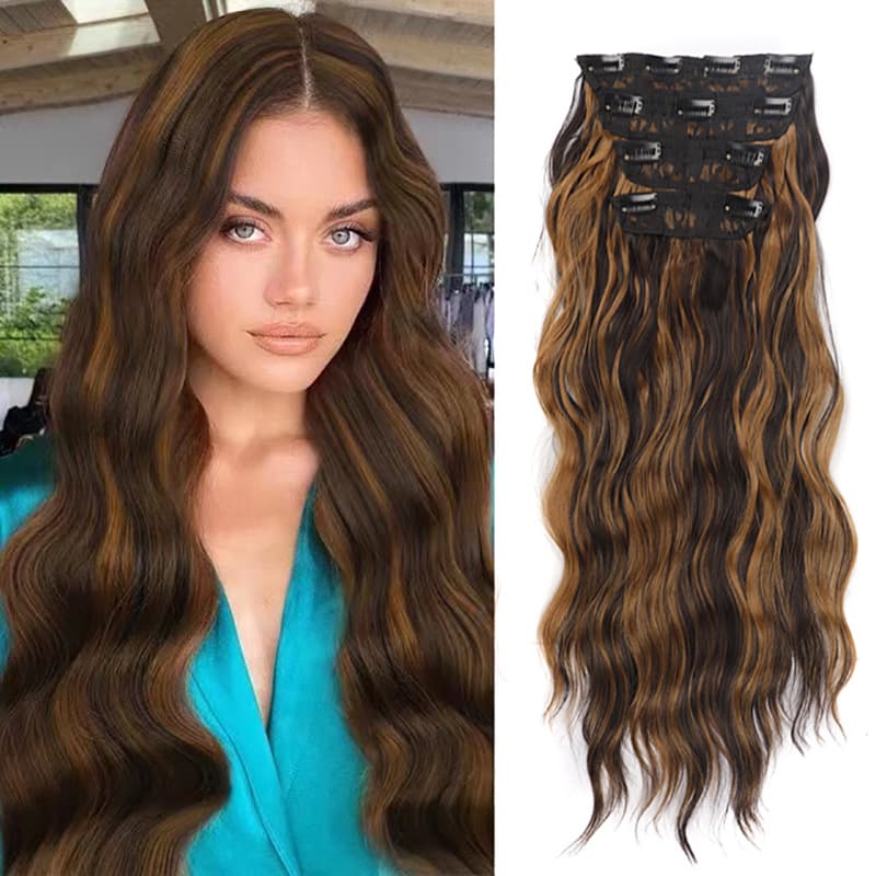 Hair Extensions Wigs curly hair wig Water ripple wig 4 piece set