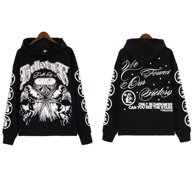 Sweat à capuche décontracté Hellstar délavé et usé avec impression de tête de Heavy Industry