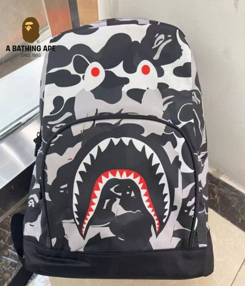 Bape-Shark Head Backpack Unisex Camouflage Ape Head Fashion Versatile Youth Backpack Student Backpack Travel Bag
