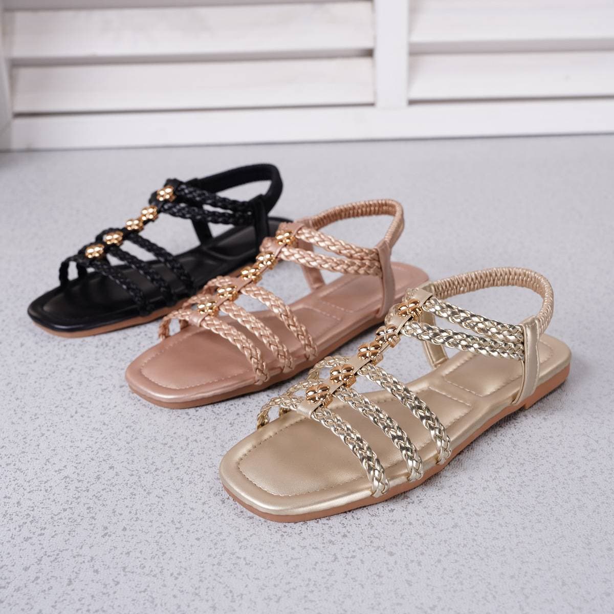 Women's Bohemian Flat Sandals Comfortable Woven Summer Casual Roman Beach Flat Heel Fashionable Sandals For Women