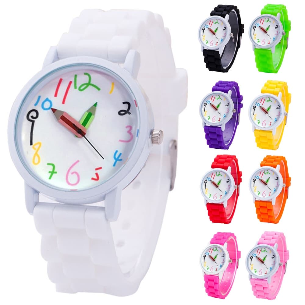 Yamaler Fashion Children Kids Arabic Numerals Pencil Analog Display Quartz Wrist Watch