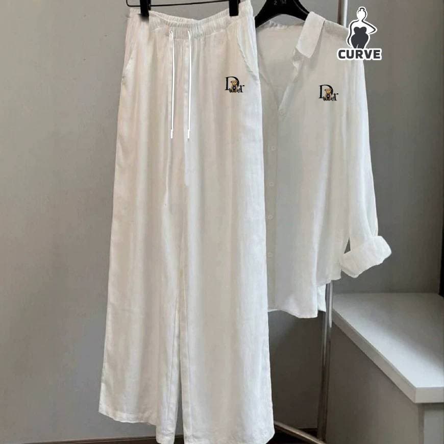 2026 Women's Clothing Light Blue Women's Tencel Suit Cotton And Linen Slimming Casual Shirt And Wide Leg Pants Summer Fashion Women's Clothing