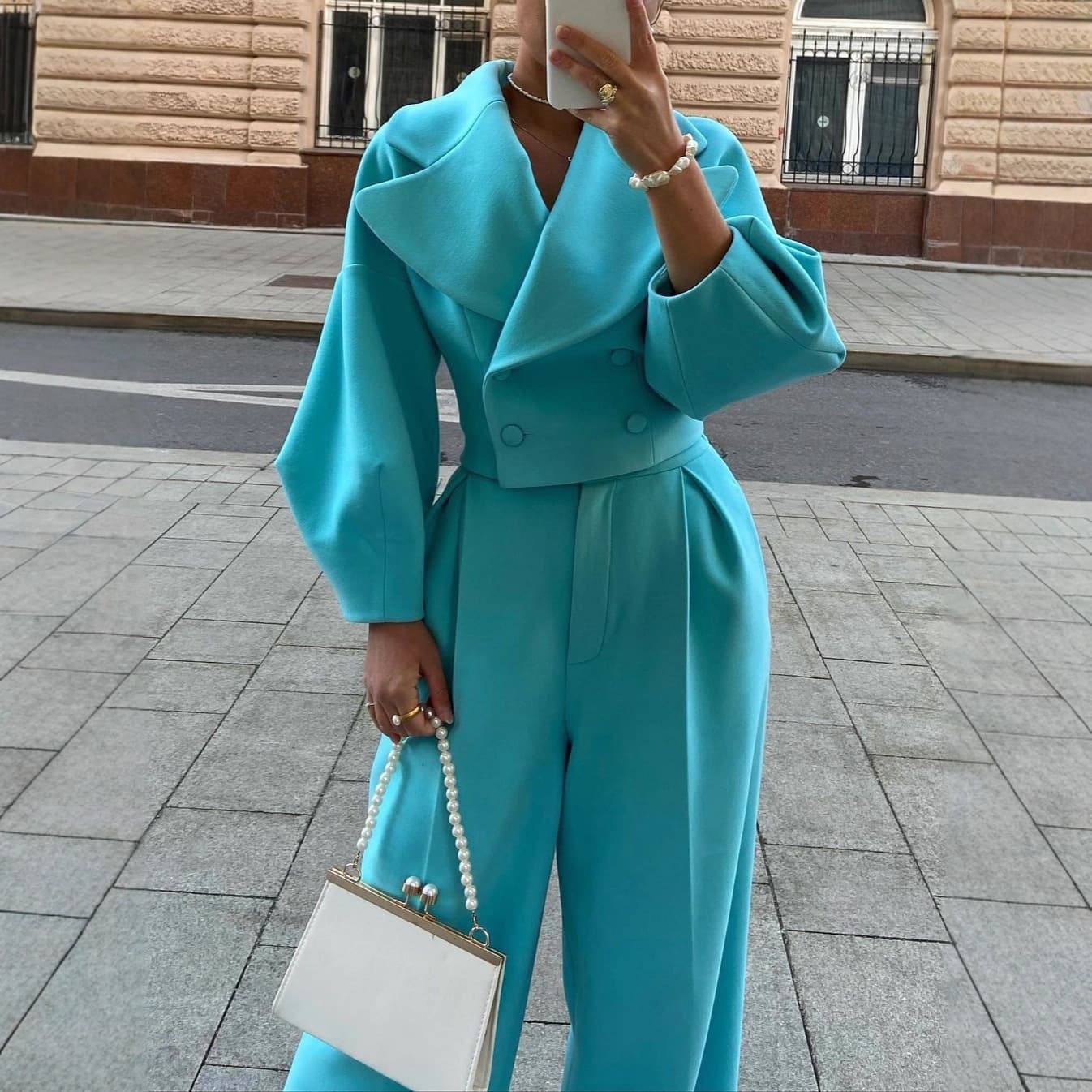 Autumn And Winter New Women's Clothing Solid Color Lapel Woolen Top Casual Trousers Suit