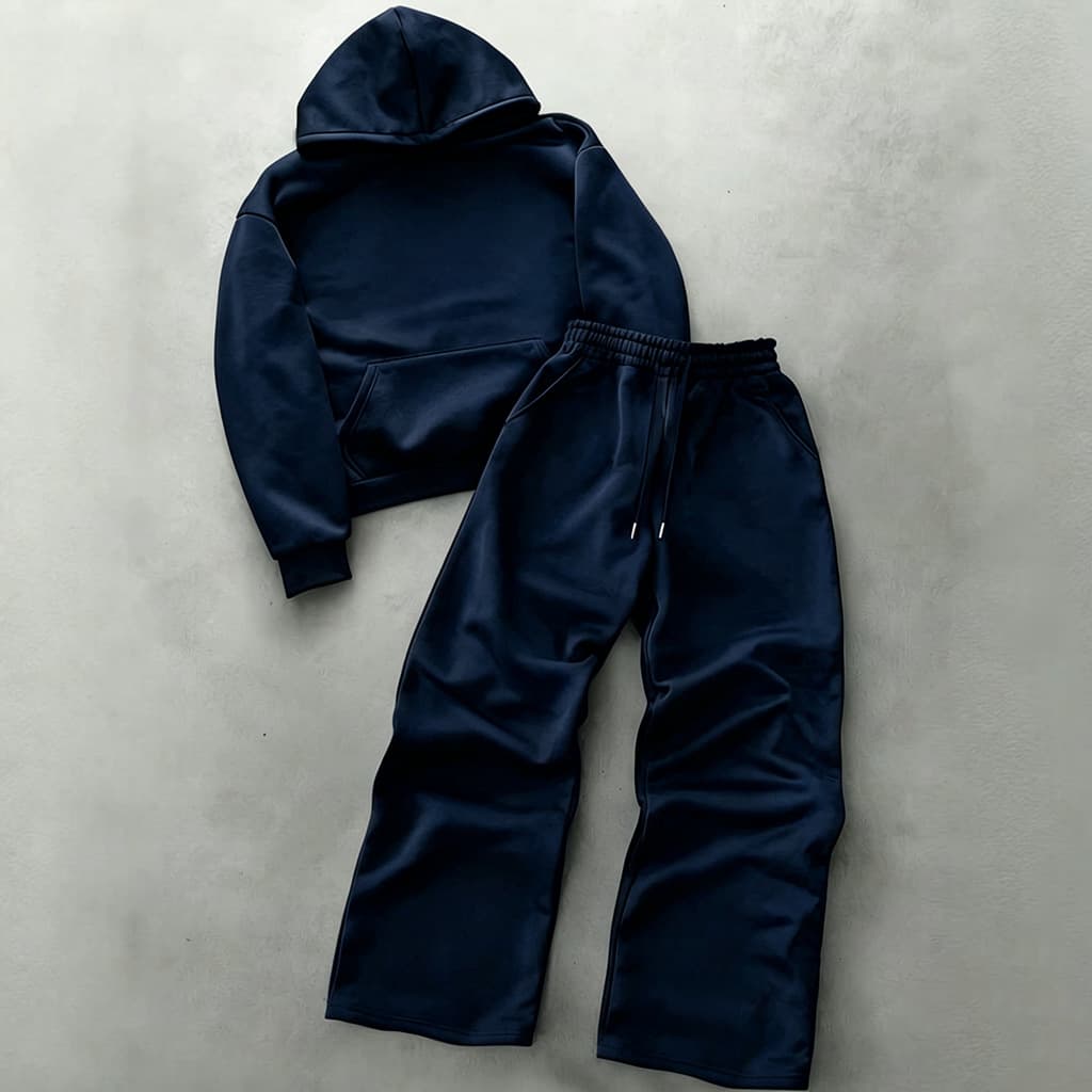 Ensemble sweat-shirt à capuche doublé polaire et pantalon large style américain, tendance automne-hiver.
