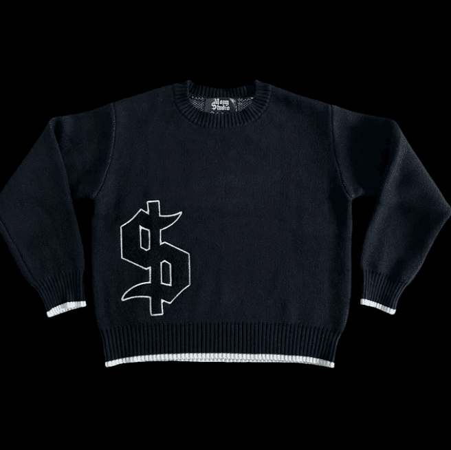 Pull gris brodé à col rond pour homme, style streetwear, maille jacquard ample, haut décontracté idéal pour l'automne et l'hiver