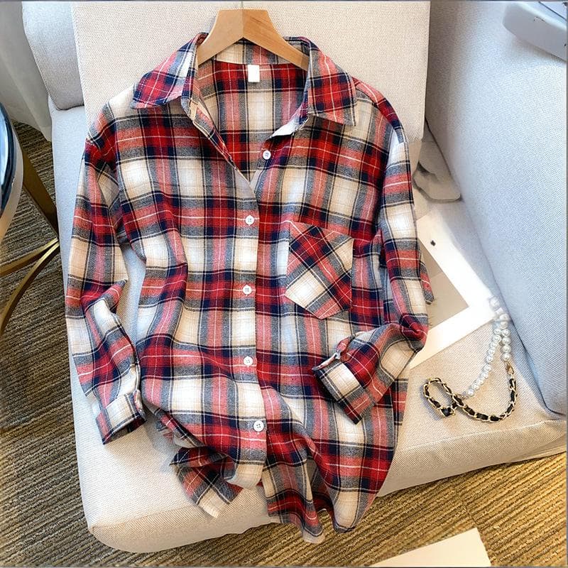 Women's Clothing Autumn Retro Women's Plaid Shirt Stylish Versatile Elegant Clothing Top For Ladies For Formal & Casual For Women