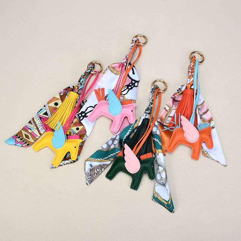 European And American Cross-Border Little Pegasus Pendant High-End Scarf PU Leather Tassel Pony Bag Charm Car Keychain