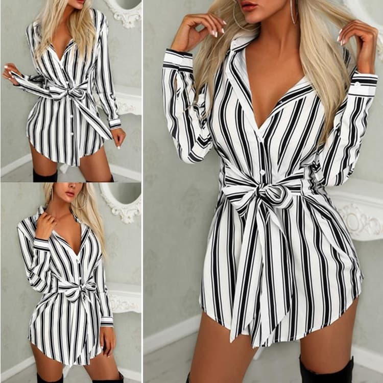 Women's Clothing Spring and Summer New Shirt Loose Fashion Striped Mid length Women's Shirt Spot