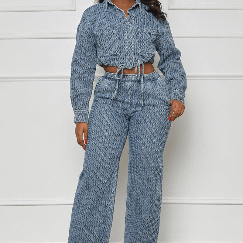 Women's Clothing fashion new long sleeved trousers denim women's two piece set