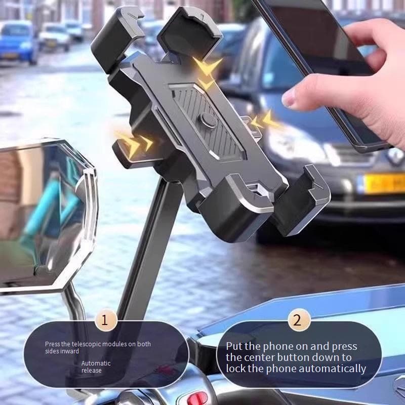 Universal Motorcycle Bike Phone Mount Holder For Delivery Riders - Handlebar & Mirror Mount, Anti-Shock & 360° Rotation (Black/Red/Blue)