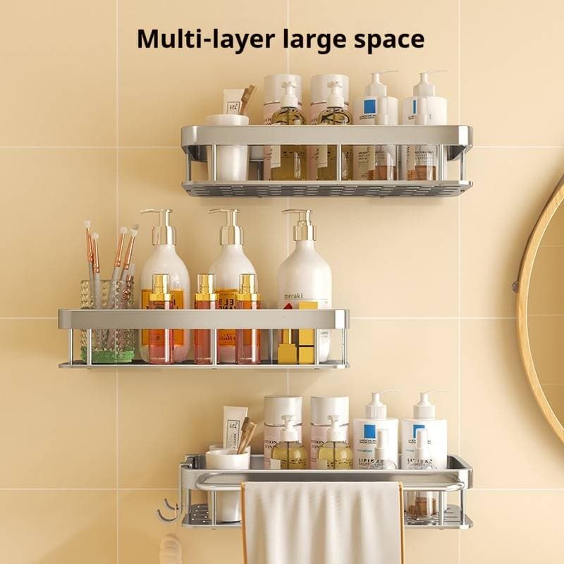 No-Drill Shower Shelf – Rustproof Aluminum Bathroom Organizer (Wall-Mounted, 3-Tier Storage For Shampoo, Soap & Razors, Space-Saving Design)​