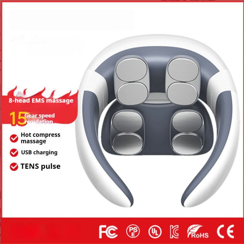 Neck Massager – 4-Node EMS Pulse Therapy With Heating, Rechargeable Cervical Relief For Shoulder & Back Pain (White)