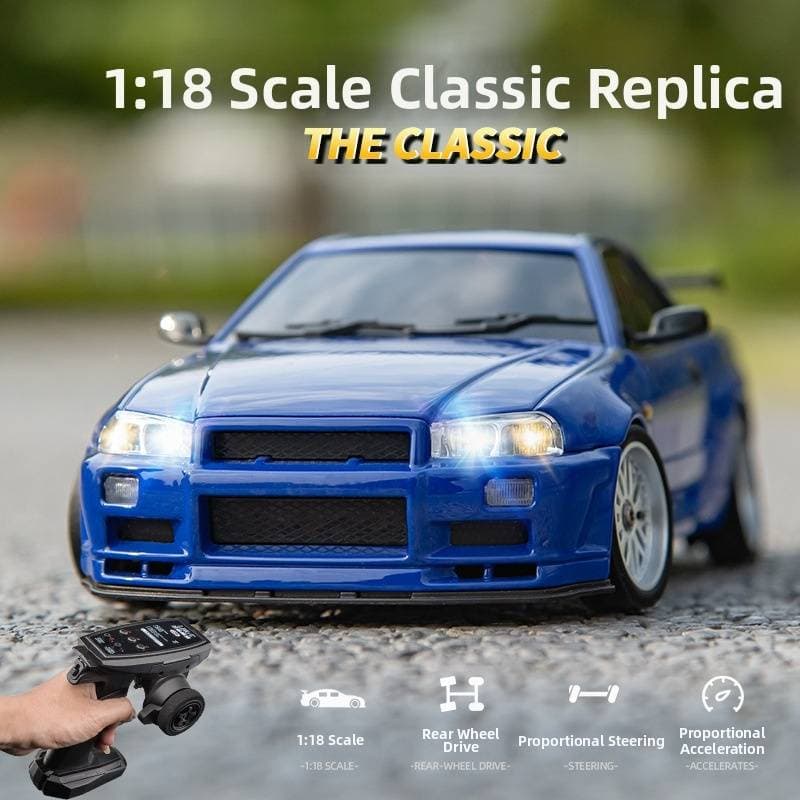 LD1899 GTR RC Car 1/18 Scale Metal Shell Remote Control Drift Vehicle with Flip Lights Children's Toy
