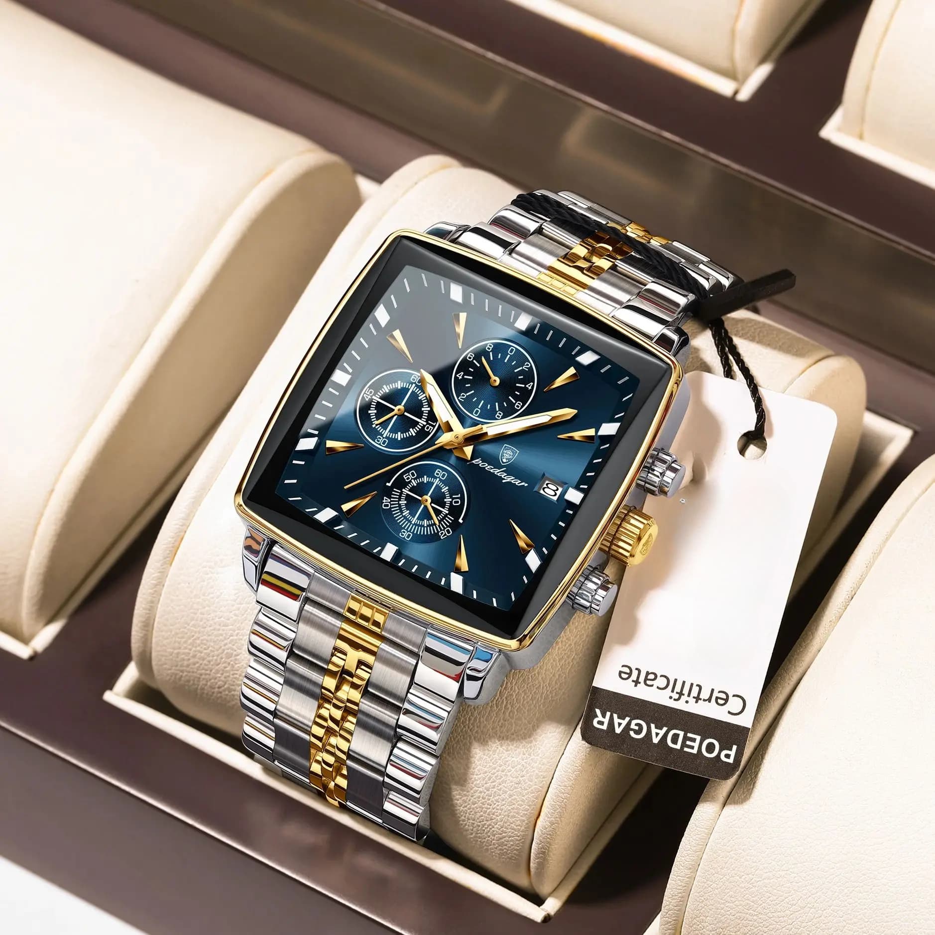 Montre homme tendance lumineuse étanche chronographe date homme montre-bracelet carré en acier inoxydable quartz montres homme Reloj