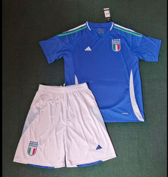 2024 New Adult Italy National Team Home Football Jersey T-shirt Shorts Set - All Size