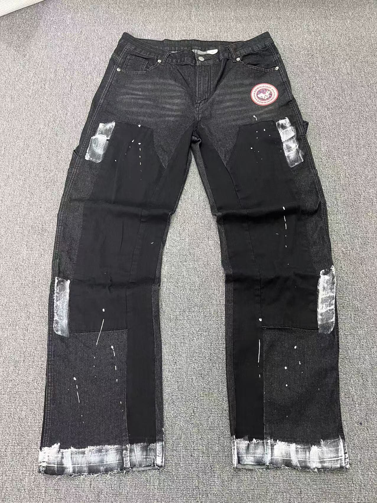 Men's Y2K Distressed Denim Jeans - Paint Splatter & Metallic Foil Print, Straight Leg Vintage Streetwear