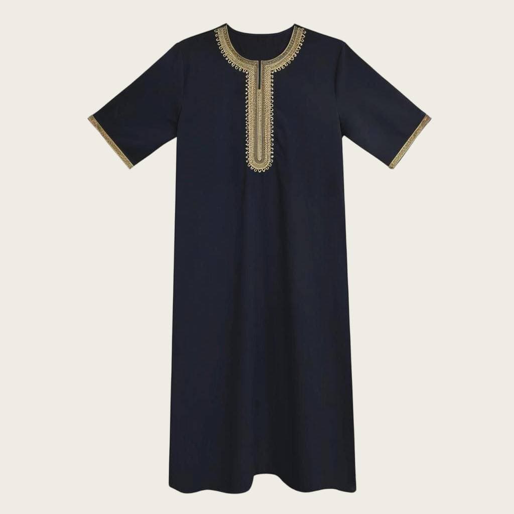 Men’s Embroidered Moroccan Thobe – Modest Islamic Long Sleeve Robe With Side Pockets & Traditional Patterns (Polyester Blend For Prayer & Daily Wear)