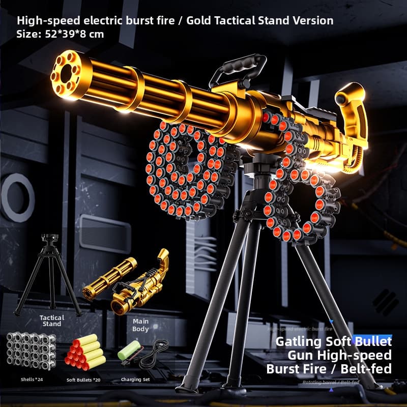 Golden Gatling Electric Repeating Gun Soft Bullet Rotating Belt Machine Children's Toy For Boys Outdoor Play
