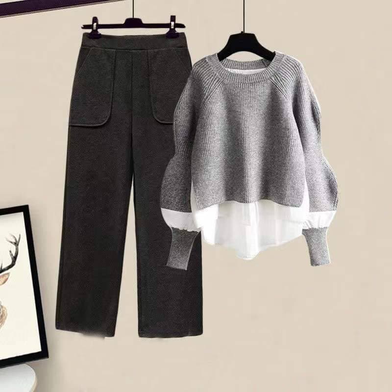 Women's Clothing Autumn And Winter Season Fashion Street Two Piece Shirt Small High Waist Wide Leg Pants Suit