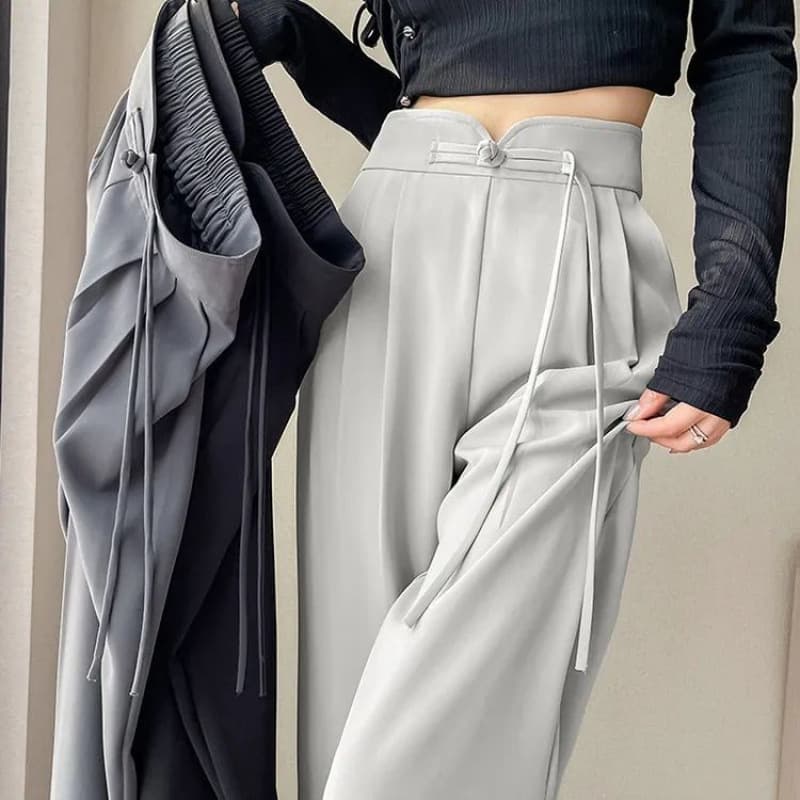 Women's Clothing Buttoned National Style High Waist Suit Pants Women's Spring And Summer New Advanced Drape Casual Narrow Straight Wide Leg Pants