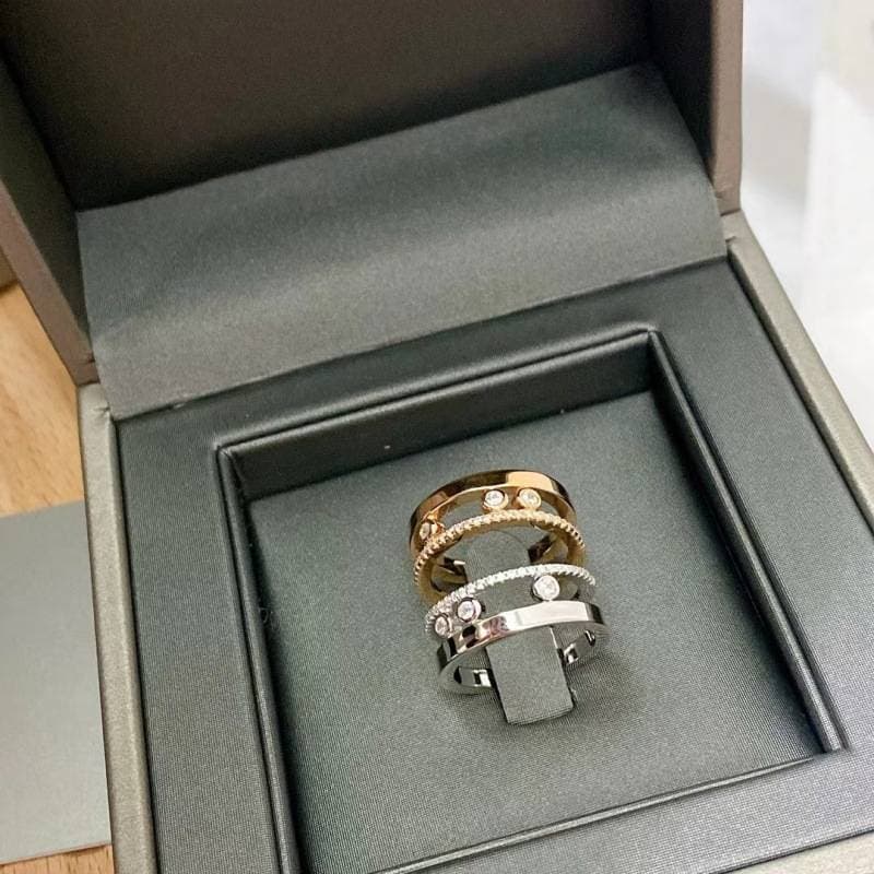 Three diamond sliding ring with rose gold and diamond inlay, personalized hollow and dynamic for men and women