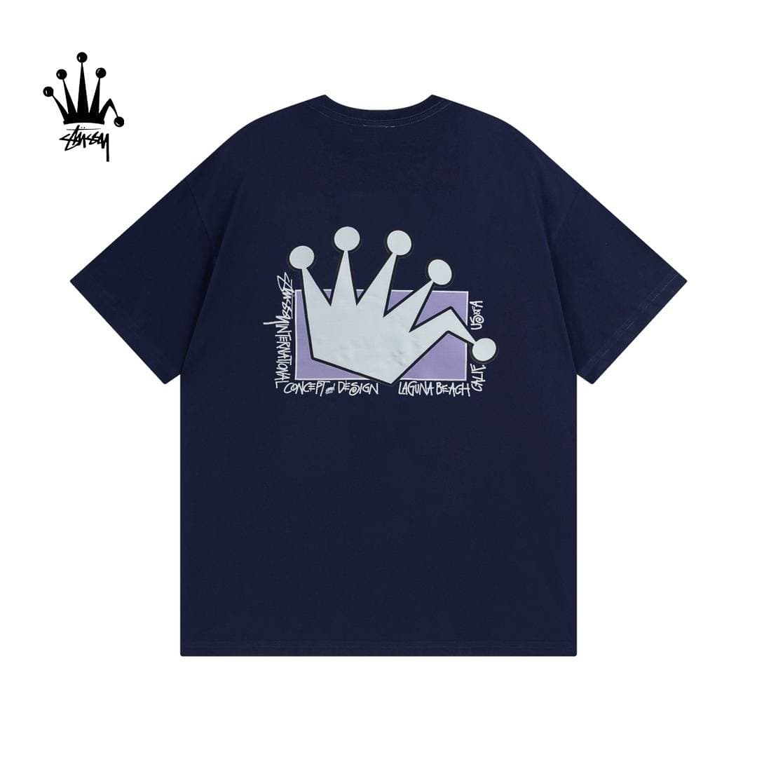 Stussy Tilted Crown Pattern Printed Cotton Short Sleeved T-shirt