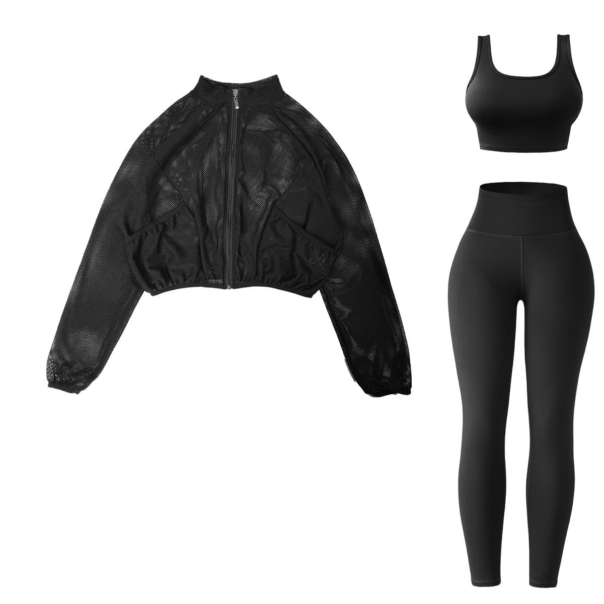 Breathable Long Sleeve Sports Top & Leggings For Running, Gym, Dance (3-Piece, Quick-Dry, Stretchy, Letter Print)