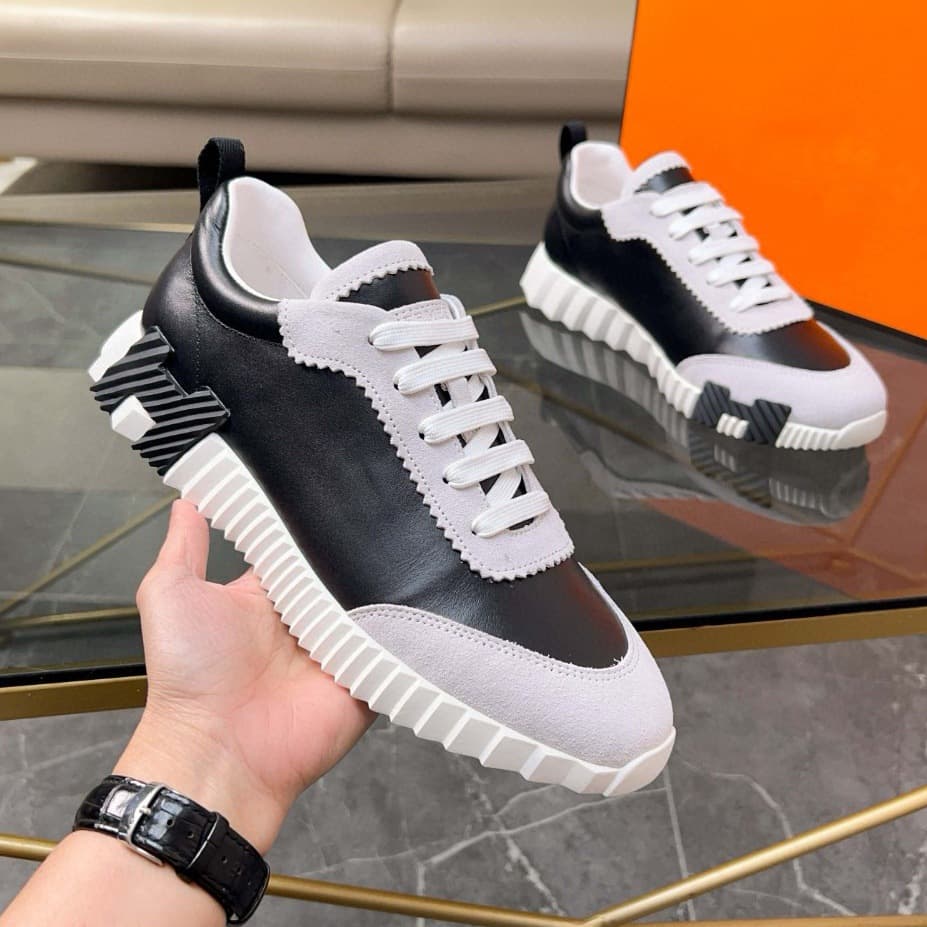 Baskets décontractées de marque H pour couple, chaussures de course respirantes, confortables et à lacets, en cuir véritable et à blocs de coule