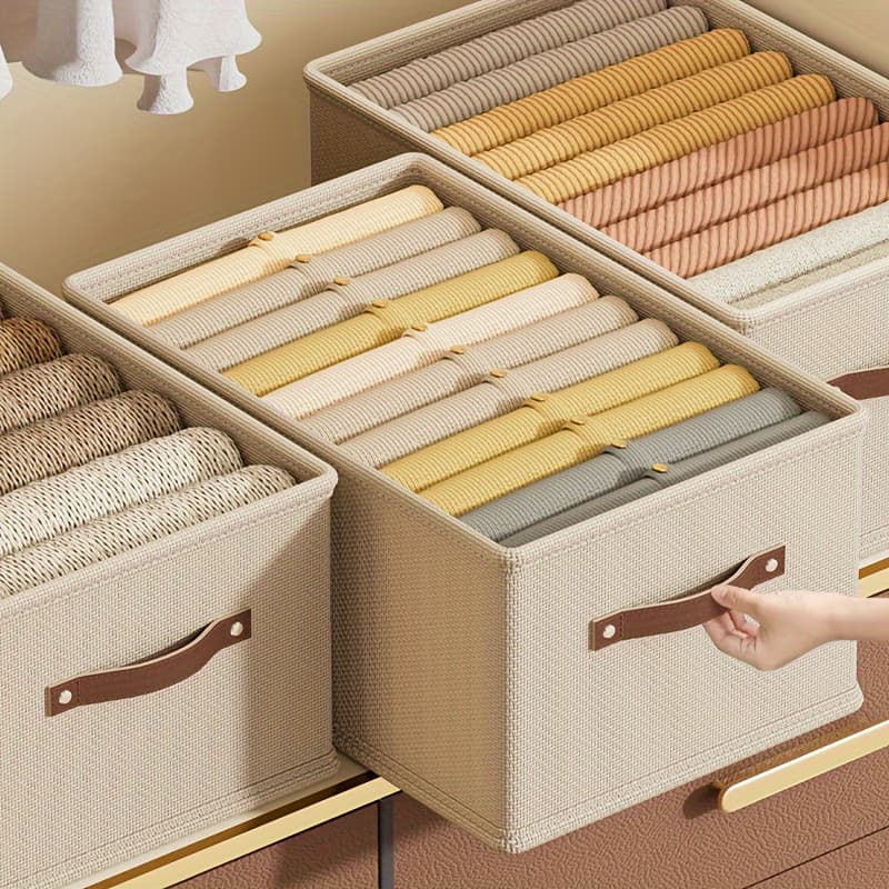 One-piece Winter Closet Clothing Storage Box (with Handle), Foldable Rectangular Basket, Fabric Container Box For Organizing Shelves