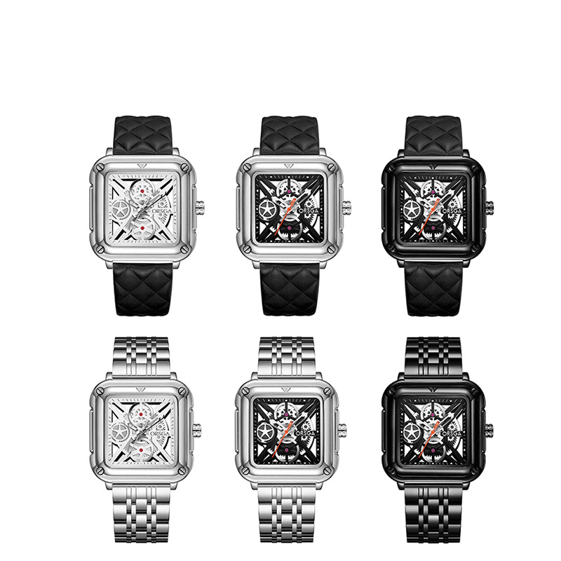Couples Unisex Watch Fashion Square Hollow Design Waterproof High End Quartz Watch