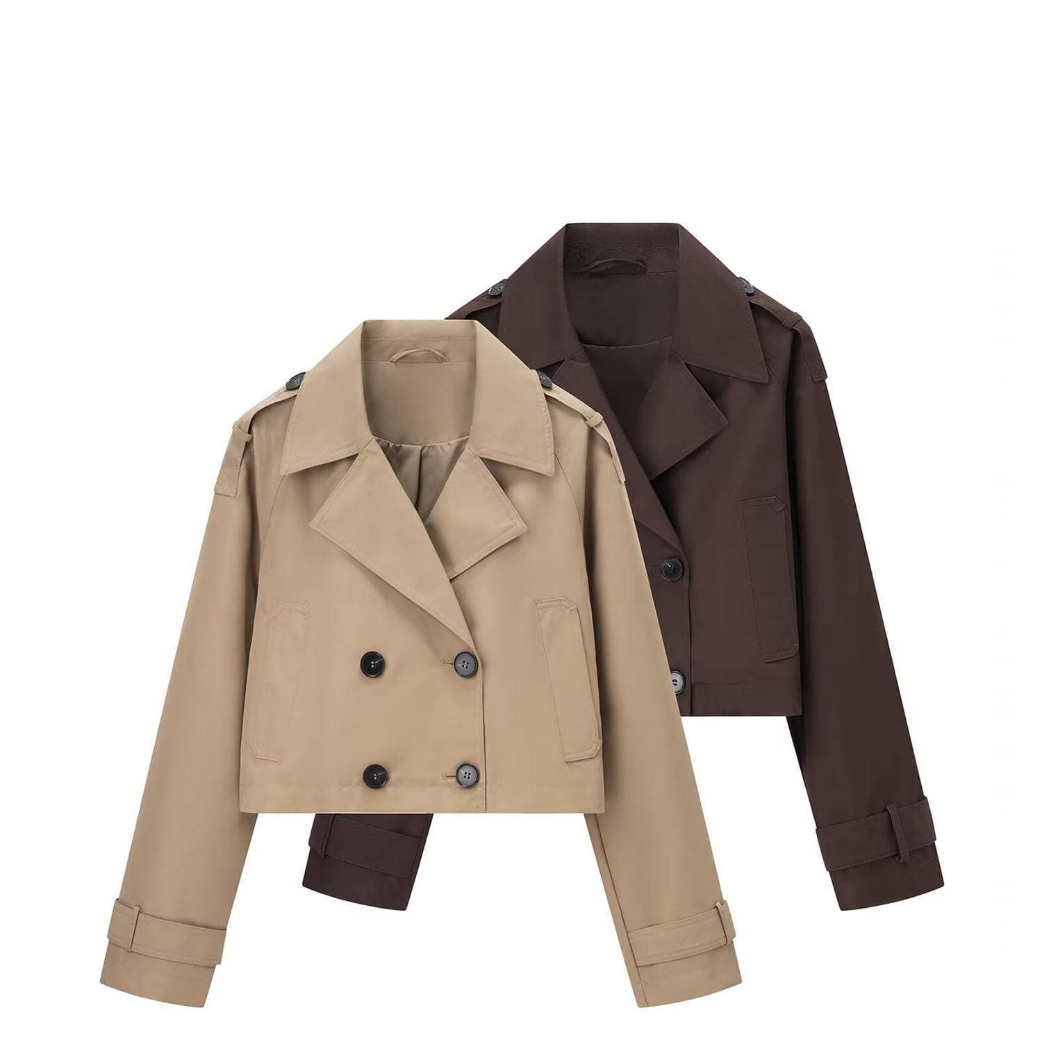 ​​Trendy Double-Breasted Lapel Cropped Trench Coat – Chic Short Jacket For Women (Modern & Versatile, Lightweight Outerwear For Spring & Fall)​​