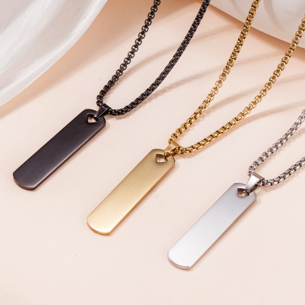 full-body stainless steel simple long pendant sweater chain men's and women's gold plated titanium steel geometric rectangular necklace