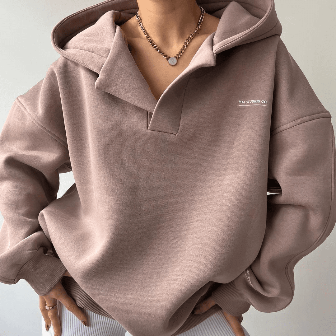 Women's Fleece Hooded Printed Long Sleeve Base Sweater V-neck Fleece